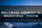 神秘人又爆丑闻！本周刚刚流出八卦，樱花影院午夜网友：评论区炸裂