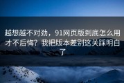 越想越不对劲，91网页版到底怎么用才不后悔？我把版本差别这关踩明白了