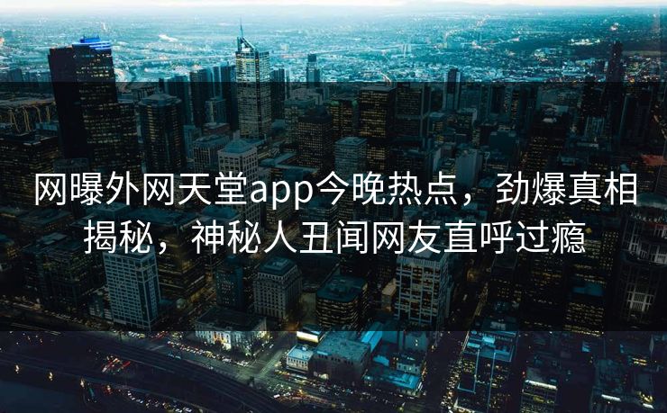 网曝外网天堂app今晚热点，劲爆真相揭秘，神秘人丑闻网友直呼过瘾