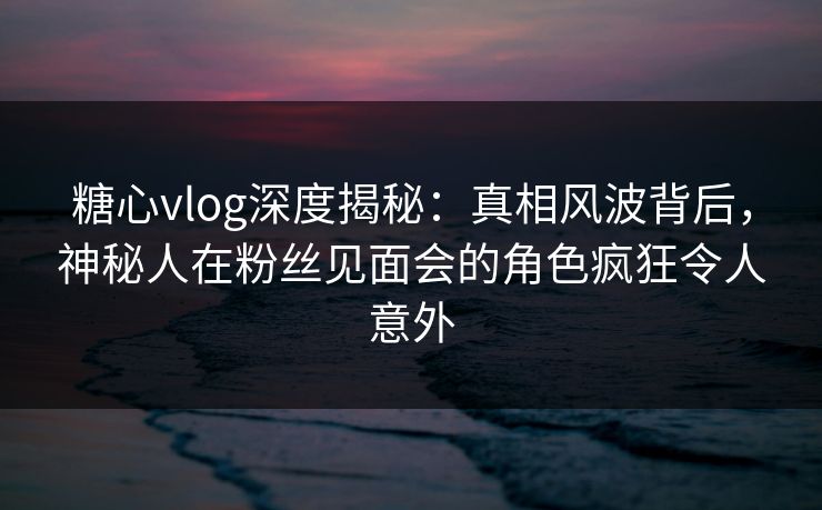 糖心vlog深度揭秘：真相风波背后，神秘人在粉丝见面会的角色疯狂令人意外