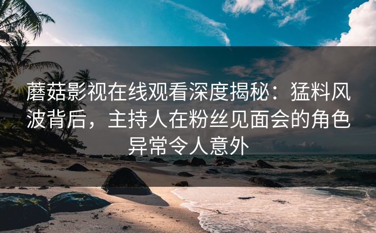 蘑菇影视在线观看深度揭秘：猛料风波背后，主持人在粉丝见面会的角色异常令人意外