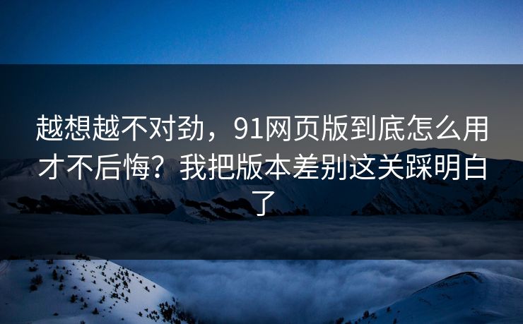 越想越不对劲，91网页版到底怎么用才不后悔？我把版本差别这关踩明白了